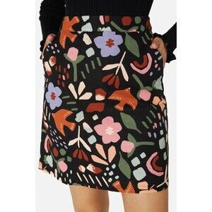 Princess Highway Hazel Geo Skirt US 8 AU 12 Black Floral Linen Blend